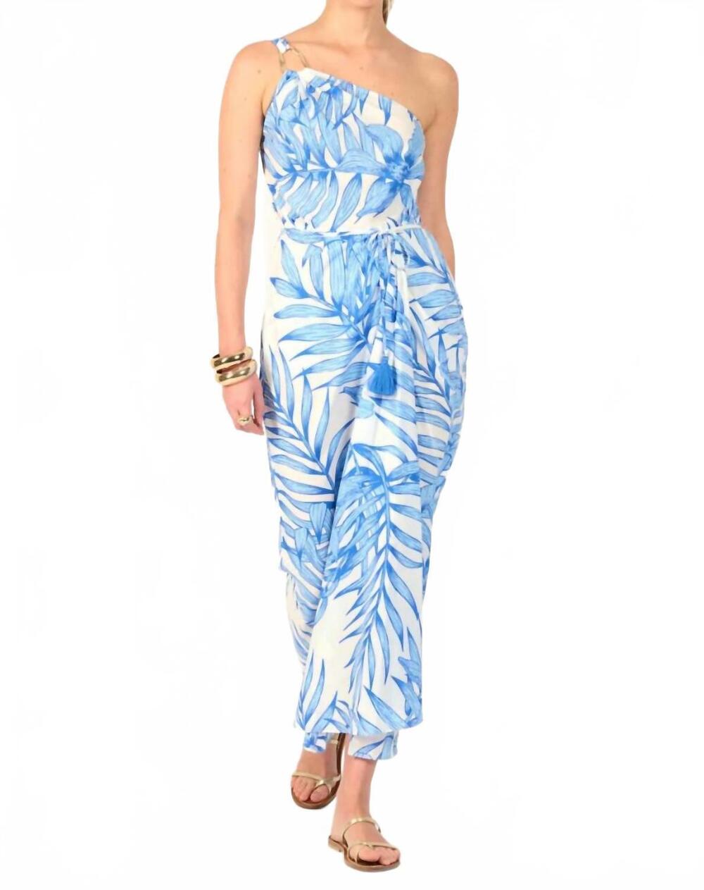 NEW POUPETTE ST BARTH long dress fanny dress in blue palm leaf